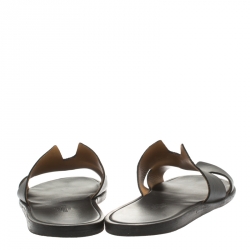 Pre Owned Hermes Black Leather Izmir Sandals Size 42.5