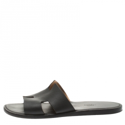 Pre Owned Hermes Black Leather Izmir Sandals Size 42.5