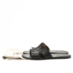 Pre Owned Hermes Black Leather Izmir Sandals Size 42.5