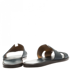 Hermes Dark Grey Leather Izmir Sandals Size 42
