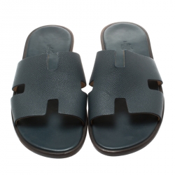 Hermes Dark Grey Leather Izmir Sandals Size 42