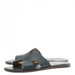Hermes Dark Grey Leather Izmir Sandals Size 42