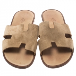 Hermes Light Brown Suede Izmir Sandals Size 42