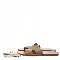 Hermes Light Brown Suede Izmir Sandals Size 42