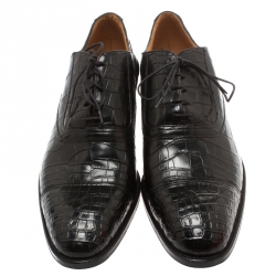Hermes Black Alligator Leather Lace Up Oxfords Size 44