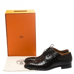 Hermes Black Alligator Leather Lace Up Oxfords Size 44