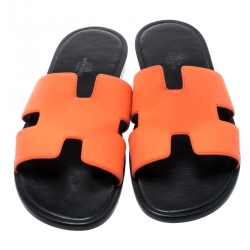 Hermes Neon Orange Fabric Izmir Sandals Size 42.5
