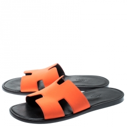 Hermes Neon Orange Fabric Izmir Sandals Size 42.5