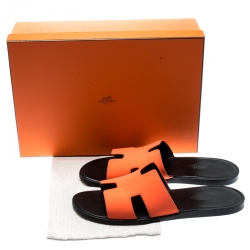 Hermes Neon Orange Fabric Izmir Sandals Size 42.5