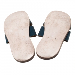 Hermes Blue Leather Izmir Slip On Slides Size 45