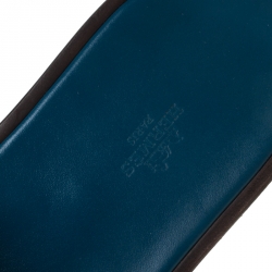 Hermes Blue Leather Izmir Slip On Slides Size 45