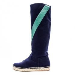 Pre Owned Hermes Blue Espadrilles Knee Length Boots 36