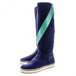 Pre Owned Hermes Blue Espadrilles Knee Length Boots 36