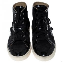 Hermes Black Suede and Patent Leather Quantum High Top Sneakers Size 41.5