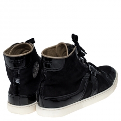 Hermes Black Suede and Patent Leather Quantum High Top Sneakers Size 41.5