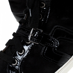 Hermes Black Suede and Patent Leather Quantum High Top Sneakers Size 41.5