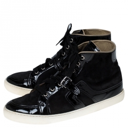 Hermes Black Suede and Patent Leather Quantum High Top Sneakers Size 41.5