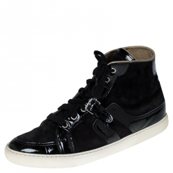 Hermes Black Suede and Patent Leather Quantum High Top Sneakers Size 41.5