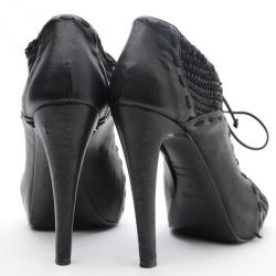 مملوكة مسبقًا Hermes Black Woven Lace Up Peep Toe Booties Size 37