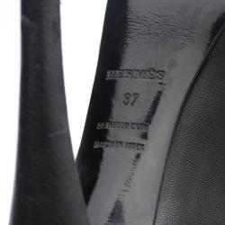 مملوكة مسبقًا Hermes Black Woven Lace Up Peep Toe Booties Size 37