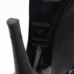 مملوكة مسبقًا Hermes Black Woven Lace Up Peep Toe Booties Size 37