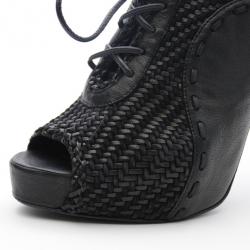 مملوكة مسبقًا Hermes Black Woven Lace Up Peep Toe Booties Size 37