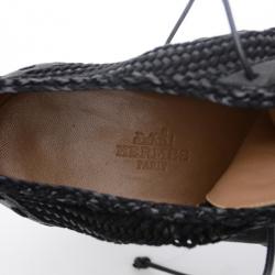 مملوكة مسبقًا Hermes Black Woven Lace Up Peep Toe Booties Size 37