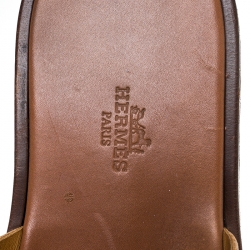 Hermes Brown Leather Izmir Flat Slides Size 42.5