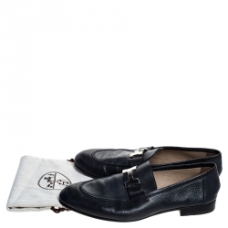 Hermes Blue Leather H Logo Paris Loafers Size 43.5