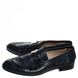 Hermes Blue Leather H Logo Paris Loafers Size 43.5