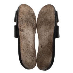 Hermes Black Leather Izmir Flat Slides Size 43
