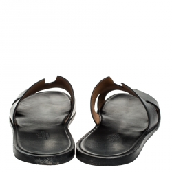 Hermes Black Leather Izmir Flat Slides Size 43