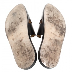 Hermes Black Leather Izmir Flat Slides Size 44.5
