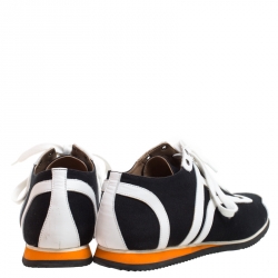 Hermes Blue/White Canvas And Leather Tie Break Sneakers Size 43