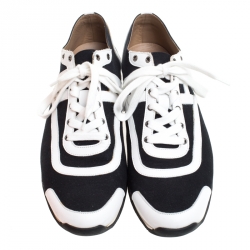 Hermes Blue/White Canvas And Leather Tie Break Sneakers Size 43