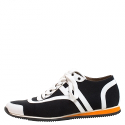 Hermes Blue/White Canvas And Leather Tie Break Sneakers Size 43