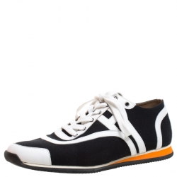 Hermes Blue/White Canvas And Leather Tie Break Sneakers Size 43