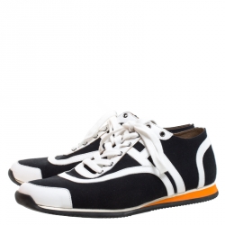 Hermes Blue/White Canvas And Leather Tie Break Sneakers Size 43