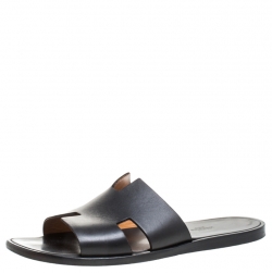 Hermes Black Leather Izmir Flat Slides Size 43