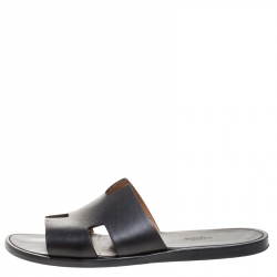 Hermes Black Leather Izmir Flat Slides Size 43
