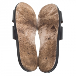 Hermes Black Leather Izmir Flat Slides Size 43