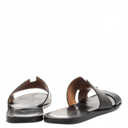 Hermes Black Leather Izmir Flat Slides Size 43