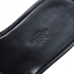 Hermes Black Leather Izmir Flat Slides Size 43