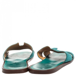 Hermes Green Suede Izmir Flat Slides Size 43