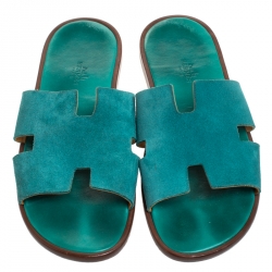 Hermes Green Suede Izmir Flat Slides Size 43