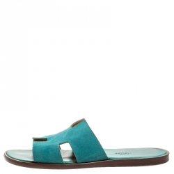Hermes Green Suede Izmir Flat Slides Size 43