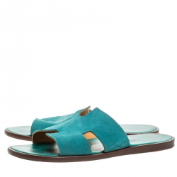 Hermes Green Suede Izmir Flat Slides Size 43