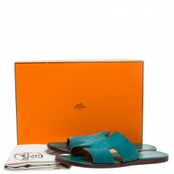 Hermes Green Suede Izmir Flat Slides Size 43