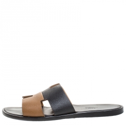 Hermes Two Tone Textured Leather Izmir Sandals Size 42.5