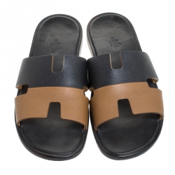 Hermes Two Tone Textured Leather Izmir Sandals Size 42.5